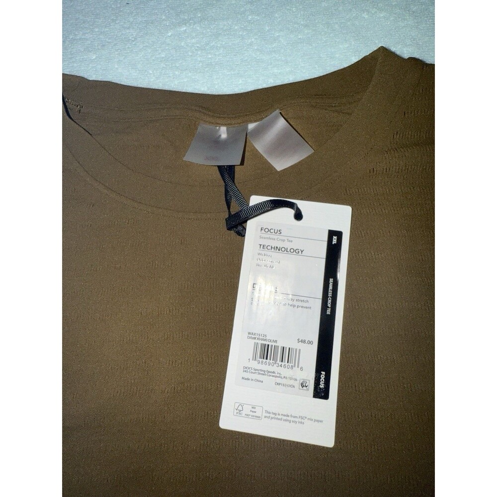 Calia Womens XXL Seamless Crop Tee Olive Athletic Gym Yoga Top Shirt NWT - Picture 2 of 4